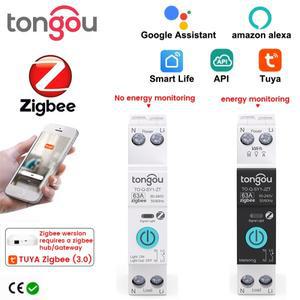 TUYA ZigBee 스마트 회로 차단기, 1P 63A 에너지 미터, DIY 스위치 DIN 레일, 홈 라이프, 투야 앱 제어