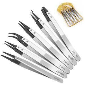 시계 바늘 설치 작업 트위저 ESD-259 ESD-7A 스트레이트 엘보 핸들  스테인리스 정전기 방지 플라스틱