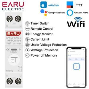 eWeLink WiFi 스마트 회로 차단기 1P+N 63A MCB 타이머 릴레이 스위치 에너지 계량 kWh 전압 전류 보호기