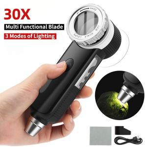 LED UV 조명으로 충전식 30X 돋보기 다기능 블레이드 야외 탐사 기능이 있는 휴대용