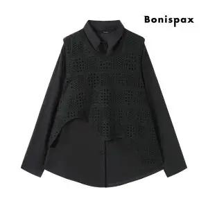 택가 89,000원 보니스팍스 펀칭 니트 베스트 레이어드 카라 셔츠 XP4BA053L0 1236357