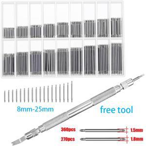 시계 밴드 스프링 핀 360피스 스테인레스 스틸 금속 바 8mm-25mm 스트랩 링크 수리 도구 270피스 1.8mm