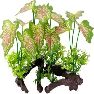 스무데도 펫 수족관 식물 어항 장식 작은 플라스틱 인공 금붕어 물고기 가죽 우림 잎-핑크-작은 세트