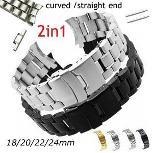 스트레이트 커브 엔드 스테인레스 스틸 시계 밴드 스트랩  도구 포함 교체 손목 팔찌  18mm  20mm  2 in 1
