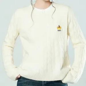 [패션시그널]로고 꽈배기패턴 라운드넥 니트 D8F0E0