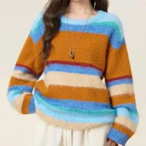 [패션시그널]루즈핏 컬러배색 라운드넥 니트 A16E48