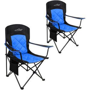페어 윈드 2팩 오버사이즈 풀 패딩 캠핑 의자 헤비 듀티 쿼드 폴드 암 의자 지지대 350파운드(컵 홀더 포함), 접이식 허리 등받이 의자, 야외용 휴대용, 파란색