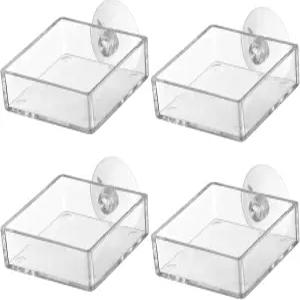 민물고기와 새우를 쉽게 청소할 수 있는 높이 조절 가능한 2.55인치 사각형 석션 컵 투명 모이통이 발라쿠