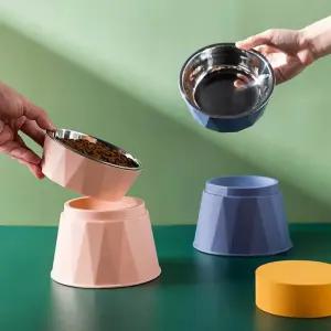 미끄럼 방지 충돌 높은 고양이 개 그릇 제기 스테인레스 스틸 먹이 안전 장치 목 강아지 용품