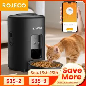 ROJECO 자동 고양이 급식기 2L 스마트 강아지 사료 디스펜서 WiFi 앱 원격 제어 타이머 애완동물 새끼