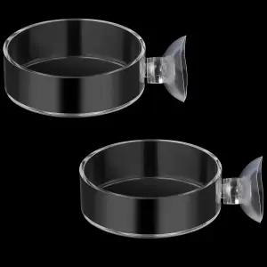 흡입력 75mm 원형 투명 어항 먹이 트레이 용기 유리 그릇 수족관 2개 새우 모이통 접시