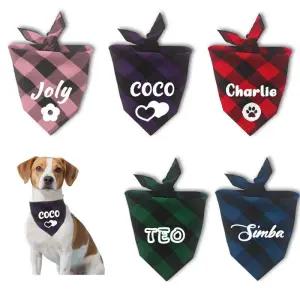 맞춤형 강아지 애완 동물 체크무늬 반다나 이름표 삼각형 턱받이 고양이 스카프 멋진 목 침 흡수 타월