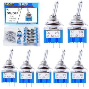 EGSCST 12PCS 미니 토글 스위치 SPST 6A 125V 미니어처 ON/OFF 2 핀 위치 마이크로 로커 6암페어 125볼트