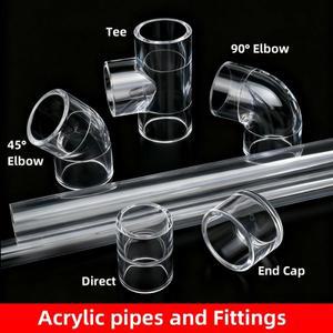 16~50mm 아크릴 파이프 피팅 엘보 티 엔드 캡 투명 플렉시글라스 어항 조인트 수족관 물탱크 액세서리 DIY