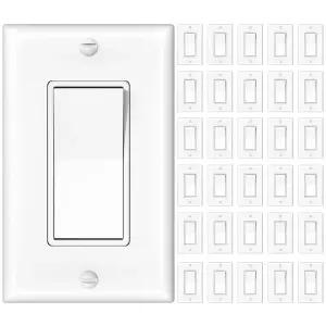 벽판이 있는 Amico 30 팩 단극 조명 스위치 UL 목록 15A 120/277V 로커 패들 인터럽터 벽 켜기/끄기 접지