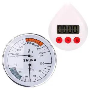 BTFO 사우나 온도계 습도계 콤보 벽걸이형 2-in-1 화씨 온도 모니터 게이지 및 실내 스팀 사우나용 타이머