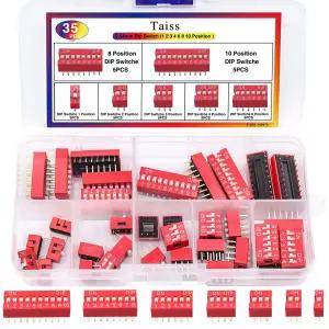 Taiss 35PCS 더블 로우 딥 스위치 모듬 키트 1 2 3 4 6 8 10 위치 2.54mm PCB 장착 가능 오프 DIP