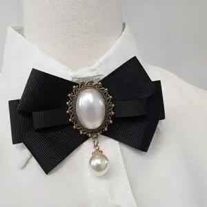 여성 리본 진주 큐빅 뱃지 넥타이 브로치 옷핀-WFGYTNT