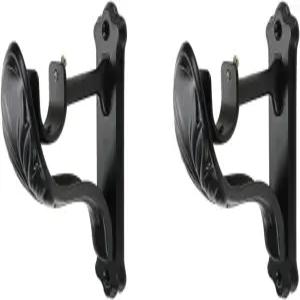 2Pc 커튼 로드 브래킷 홀더 조절 가능한 나사가 있는 창문 행거용 싱글 블랙 레트로 벽걸이