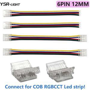 5PCS 6Pin COB RGBCCT 12MM LED 스트립 커넥터 솔더리스 스트립-와이어/스트립 투명 미니 소형 버클 천공
