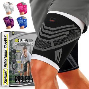 햄스트링 압박 슬리브 1쌍, 남녀용 어퍼 레그 슬리브, 허벅지, 쿼드 및 사타구니 지지, 미끄럼 방지 허벅지 보호대 및 달리기, 운동, 스포츠 회복용 랩 블랙