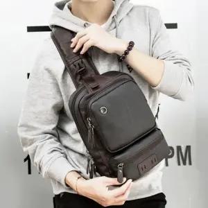 남성 클래식한 스퀘어핏 고급 레더 슬링백 가방 허리가방 미니힙색 가죽힙색 웨이스트백