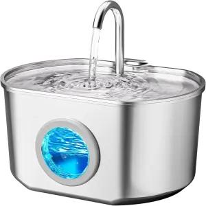 고양이 분수 스테인리스 스틸 74온스/2.2리터 - 반려동물 급수기 내부 자동 개 급수 디스펜서 볼 사료 및