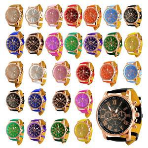 eAj 로마 숫자 PU 가죽 밴드, 유니 쿼츠 시계, 여성용 손목시계가 포함된 남성용 및 여성용 타네무도 28개 모듬 플래티넘 시계 세트