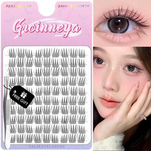 GROINNEYA 가닥 속눈썹 연장 키트 확대 자연 눈을위한 거짓 귀여운 메이크업 고양이 여배우