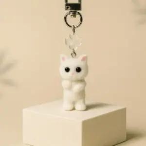 행운 흰냥이 키링 미니 고양이 네잎크로버 키홀더 열쇠고리