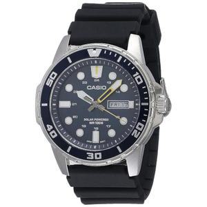 eAj 카시오 MTPS110 시리즈 | 유니 아날로그 시계 | 100M WR | 스테인리스 스틸 케이스 | 3 핸드 아날로그 (HR, Min, SEC) | 날짜 표시 | 배터리 부족 경고 | 다이버 영감 스타일링 | 태양열 구동