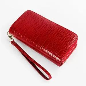 지퍼 장지갑 무늬 핸들 스트랩 지갑 레드
