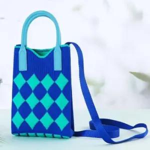 니트 미니 크로스백 니트백 다이아몬드 가방 블루