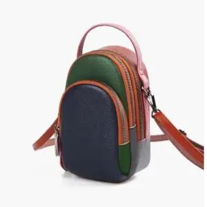 가죽 미니 크로스백 토트백 컬러 지퍼 네이비