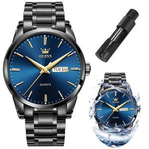 eAj OLEVS 남성용 럭셔리 방수 발광 이지 리딩 크로노그래프 시계 풀 골드/화이트 데일리/캘린더 손목시계 포함 블랙 페이스