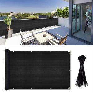 Junkogo 3x10피트 발코니 프라이버시 스크린, 선쉐이드 바람 및 자외선 차단을 위한 아파트 난간 커버, 파티오, 테라스, 현관 풀사이드 보호를 야외 펜스 스크린(블랙)