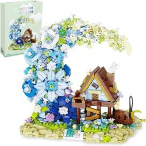 WIZGO 블루 문 플라워 하우스 미니 빌딩 블록 세트 1343PCS-식물 컬렉션 캐빈 부케 키트 홈 오피스용 꽃