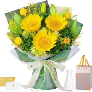 보존된 해바라기 꽃다발 - 배달을 위한 영원한 꽃 선물 상자가 있는 오래 지속되는 기념일 생일