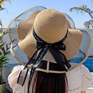[패션] 브라운 비치 모자 리본모자 바캉스모자 물놀이모자