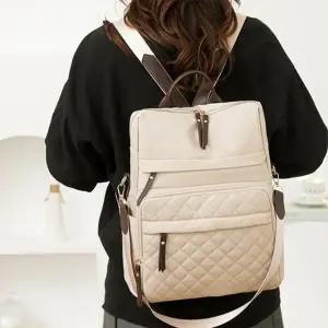 [다잇템] 여성 가죽백팩 캠퍼스룩 멀티포켓 누빔 2WAY 백팩