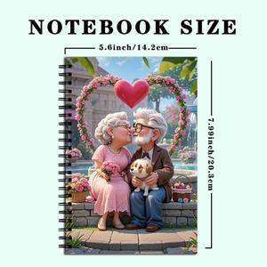 로맨틱한 노인 커플 나선형 & 꽃 화환 디자인 줄지어진 저널 연인에게 완벽한 선물