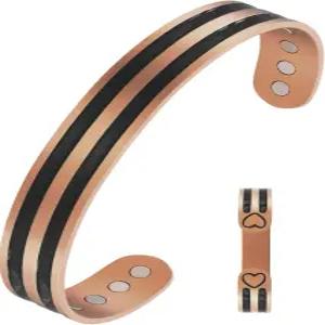 제카노리 2Pcs 여성용 마그네틱 구리 팔찌 빈티지 플라워 99.99 순도 3500 가우스 자석 선물 상자 포함