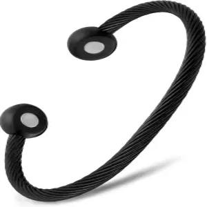 MagnetRX 마그네틱 팔찌 커프 트위스트 케이블 스테인리스 스틸 뱅글 남녀용 자기장 블랙 스몰