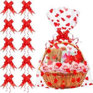 발렌타인데이 셀로판 15팩 보우 20x28인치 하트 인쇄 선물 바구니 가방 큰 투명 어머니의 날 추수감사절