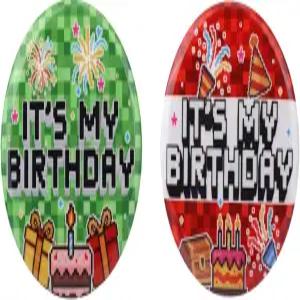 2Pcs Its My Birthday Pins 2.3인치/5.8cm 픽셀 스타일 게임 테마 생일 축하 버튼 배지와 불꽃 케이크