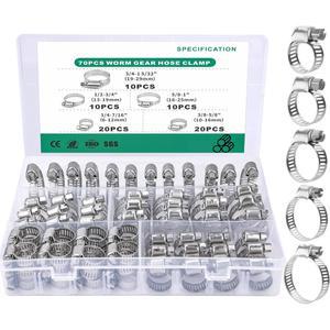 70pcs 6 29mm 조정 가능한 스테인레스 스틸 스크류 밴드 호스 클램프 자동차 파이프 웜 기어 클립
