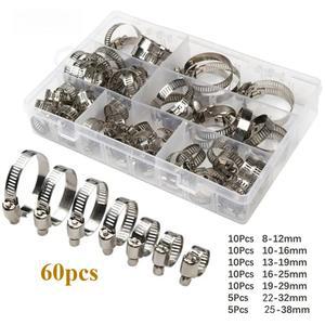 40/60/80pcs 8 38mm 호스 클램프 세트 스테인레스 스틸 조정 가능한 자동차 파이프 웜 기어 클립