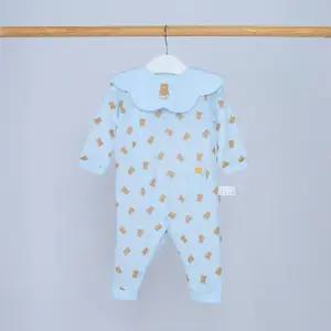 [달퐁]큐비앤맘 동글베어 긴팔 우주복 턱받이 세트 아기우주복