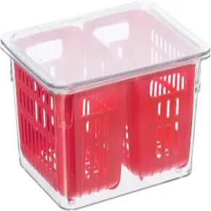냉장고용 오기 베리 용기 더블 콜랜더 바구니 이상적인 인서트8.75인치 x 6.75인치 3.75인치 포함 빨간색