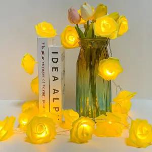 VIPMOON 로즈 플라워 스트링 라이트 2M 20LED 배터리 작동 로맨틱 발렌타인 데이 웨딩 가든 파티